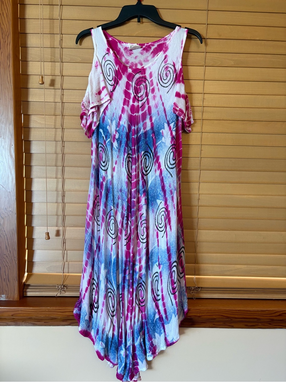 Exist Pink & Blue like new Tie-Dye Asymmetrical Cold-Shoulder Maxi Dress OS